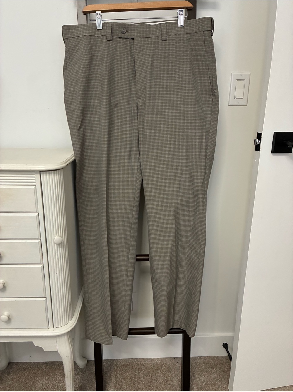 Haggar Men's Classic Straight Dress Pants in Taupe Checkered. Size 38 by 32